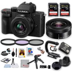 Panasonic 미러리스 카메라 DSLR 디지털 렌즈 파나소닉 루믹스 G100D G 바리오 12 32mm 20.3MP U 그립 소프트웨어 필터 64GB 익스트림 메모리 2배