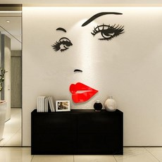 3D 아름다운 얼굴 미용실 뷰티 살롱 아크릴 벽 스티커 중형, 오른쪽레드립