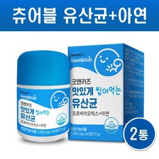 츄어블 유산균 어린이 키즈유산균 프로바이오틱스 아연 장건강 비피더스 락토바실러스 특허 코팅유산균 신바이오틱스 프리바이오틱스 맛있는 씹어먹는 성장기 아이 유아 장 면역력 영양제 분유맛, 2통, 2개월분