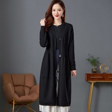 빅 사이즈 중년 여성 가을 겨울 롱 니트 가디건 브이넥 넉넉한 핏 우아한 데일리룩 출근룩