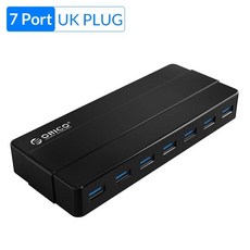 컴퓨터 PC 노트북 USB 멀티 허브 포트 분배기 ORICO 3.0 고속 12V 전원 어댑터 OTG 데스크탑 액세서리 4 7 usb hub 도킹스테이션 c타입 멀티허브, [07] 7 Port UK Plug, 7 Port UK Plug