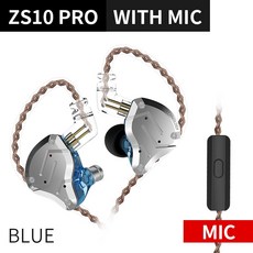 KZ ZS10 Pro 유선 헤드셋 하이브리드 기술 4BA + 1DD 노이즈 캔슬링 모니터 스포츠 이어 버드 이어폰 인 이어 HiFi 헤드폰, CHINA, 마이크가 있는 파란색