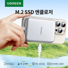 UGREEN 유그린 마그네틱 M.2 2280 외장하드케이스 SSD케이스 USB C 3.2 Gen 2 to NVMe PCI-E iPhone 15/16 Pro Max ProRes 용, 1개, D619