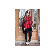 Ralph Lauren Womens Wool Black Plaids Fringed Cape Poncho Coat Jacket S/M