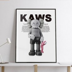 인테리어 포스터 카우스 액자 kaws 베어브릭 그림 스트릿 조던 모음, KW.16 포스터 A2, 블랙 액자 결합