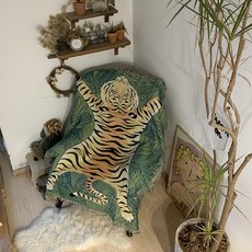호랑이담요특이한이불 v 옛날밍크담요 알라딘양탄자, 90*90cm + 푸른잎호랑이
