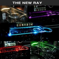 더뉴 레이(RAY) 트윈컵홀더 2단 무중력테이블 USB 5V LED 차량용 식탁 선반 트레이 스마트폰 거치대, 사제네비장착차량, 트윈컵홀더형-블루, 1개