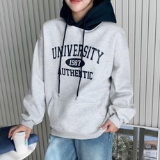 배색 레터링 여성 포인트 후드 안감 기모 영문 후드티