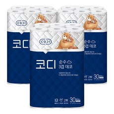  코디 순수 3겹 데코 화장지 30M, 30롤, 3팩 