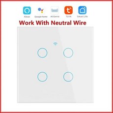 WiFi 스마트 스위치 EU 라이트 벽 터치 스위치 220V 중성선 필요 Tuya 스마트 라이프 Alexa Google Home 1234 갱, 101BW-WHITE-04, 1개