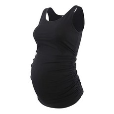 Ecavus 여성용 임산부 탱크탑 베이직 스쿱넥 민소매 임산부 티셔츠 옆면 주름 장식 조끼 02-꽃무늬 53