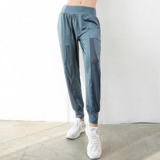 여성 부분 메쉬 9부 조거 트레이닝 팬츠
