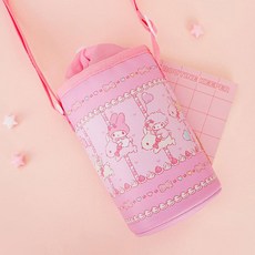 여아용 산리오 회전목마 물병주머니 수저케이스 수납가능 물병파우치 큐티 물병 물통 가방, 1개, 마이멜로디_SC0096