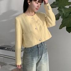J노카라숏코트JWCA720J
 Banhany 릴리아 노카라 라운드넥 긴팔 트위드 여성 숏 자켓 4color