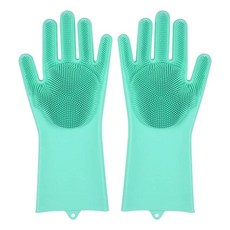 설거지 청소 장갑 실리콘 고무 스폰지 스크러버 주방 도구, 4.하늘색