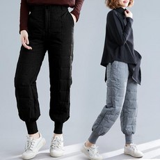 [뽐나] 여성 빅사이즈 일자핏 캐주얼 웰론 누빔 기모 긴 바지