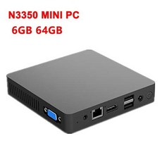 팬리스 미니 PC 인텔 셀러론 N3350 윈도우즈 10 PC 6GB RAM 64GB ROM 128GB SSD 1000M LAN WiFi BT4.0 VGA 데스크탑 컴퓨터, CHINA, EU, 6G 64G add 128GB SSD