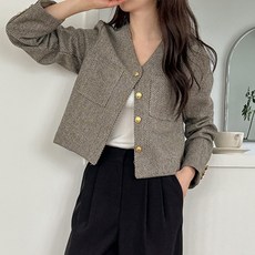 파즈마 여성 봄 하객 브이넥 트위드 자켓 P2200160