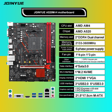 JGINYUE AM4 메인보드 AMD Ryzen R3 5 7 1 2 3 4 CPU 프로세서 지원 DDR4 듀얼 채널 메모리 RAM M-ATX A520M-H, [01] 메인보드, 1개