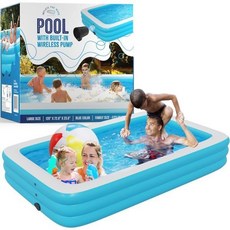 Inflate the Wave Inflatable Swimming Pool with Built-in Air Pump (블루 Large 120" x 72.8" 23.6") - for