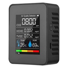 TVOC HCHO 공기질 모니터 온도 습도 CO2 계량기 USB 충전식 CO2 감지기 블랙 5 in 1, 1개, 한개옵션0, 한개옵션0