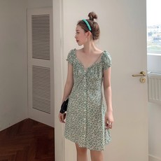 코코아울렛송도 6588 여름 스퀘어넥 숏 V프렌치시크 클래식 플라워