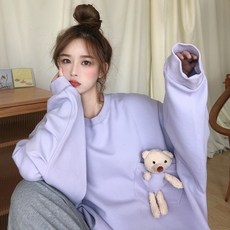 슈가캐비닛/빅사이즈 여성 곰돌이인형 루즈핏 맨투맨