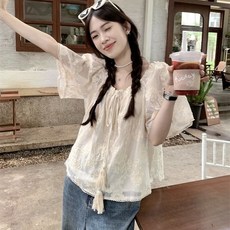 Kingfishe 여성 독특한 반팔 레이스 셔츠 여름 패션 레이스 달콤 BG8 Yanf