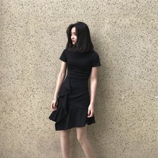 걸그룹 여성 타이트 핏 심플 드레이퍼리 미니 원피스