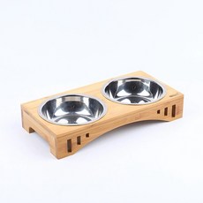 croselyu 나무 고양이 그릇 랙 세라믹 고양이 그릇 스테인레스 스틸 고양이 음식 그릇 더블 그릇 애완 동물 용품, 스테인리스 그릇, 2