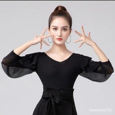 FANSYLI 여성 라틴 댄스복 모던 댄스 내셔널 모달 퍼포먼스 연습복 상의 X6M1w2, 3XL, 블랙E03