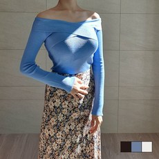 식스에비뉴 슬림핏 오프숄더 꼬임 랩 니트