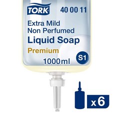 Tork 400011 프리미엄 엑스트라 마일드 무향 액체 비누 1 리터 병 Tork 570020A 또는 570028A와 함께 사용, 단일상품