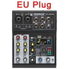 FREEBOSS 오디오믹서 4채널 믹싱 콘솔, Black EU Plug