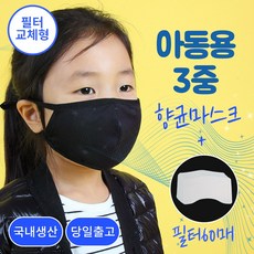 아동용 빨아쓰는 마스크 소형 3장세트 필터 교체형 천마스크 필터 포함 발수 기능성, 3개입, 1세트