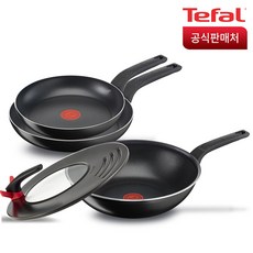 테팔 심플리클린 프라이팬 세트 4p, 블랙 + 레드, 프라이팬 24cm + 28cm + 웍 28cm + 멀티뚜껑