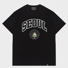 남녀공용 두꺼운 반팔티 라운드 티셔츠 한국 서울 로고