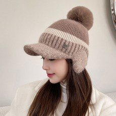 [사은품증정] 여성 귀달이모자 방울털모자 겨울 골프 방한모자 귀도리 모자 니트 털모자