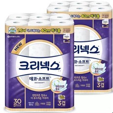 크리넥스 3겹 데코앤소프트 롤화장지, 30롤, 2팩
