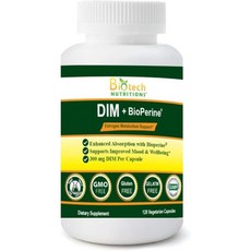 DIM 보충제 300mg 디인돌릴메탄 플러스 BioPerine 120일 공급 미국산 120개 식물성 캡슐120, 120.0 Servings (Pack of 120), 1개, 120정