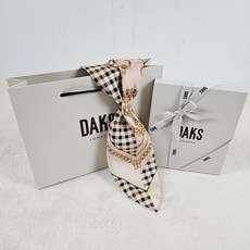 [백화점 정품] 닥스 베이지 체크체인 쁘띠 삼각 스카프 DD링 세트 100%실크 여성 여자 머플러 타이 (선물포장)