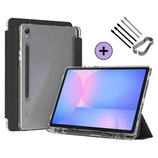 갤럭시탭 S10 FE / S10 FE 플러스 S펜슬 수납 투명 클리어 케이스 북커버 아이친구, 검정, 1개