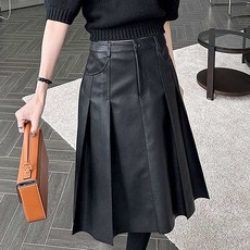여성 플리츠 가죽치마 미디 스커트 여자 직장 하객룩
