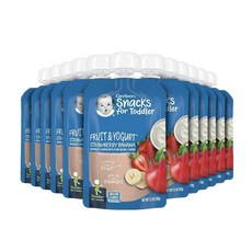 Gerber 거버 퓨레 이유식 파우치 12개월 요거트 딸기 바나나 99g 12팩, 12개