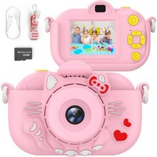 ENGUNS 3-12세 유아용 카메라 용 32MP HD 디지털 남아 생일 선물 장난감 32GB 카드 포함 셀카 카메라 3 4 5 6 8 10 11세 12세 소년용, Pink