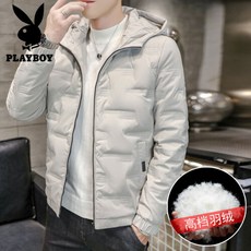 playboy 플레이보이 2020 신형 남성복 겨울 아우터 남성용 얇고 가벼운 패딩남한판 캐주얼 멋 후드 숏패딩 남 카키 xl