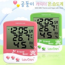 라비센 곰돌이 캐릭터 온습도계 KS-202(핑크), 핑크