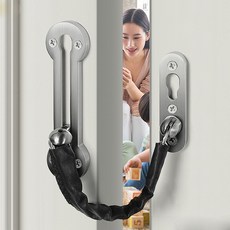 팬시온 현관문 도어체인 체인형 안전고리 빗장쇠탱크 도어체인 이중 잠금, 라운드-실버, 1개