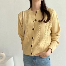 루즈핏 노카라 두꺼운 꽈배기 컬러 니트 가디건