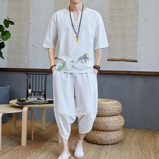 DIPYLON 남성 반팔 린넨 생활한복 여름 리넨 세트 차이나 면 마 티셔츠 빈티지 캐